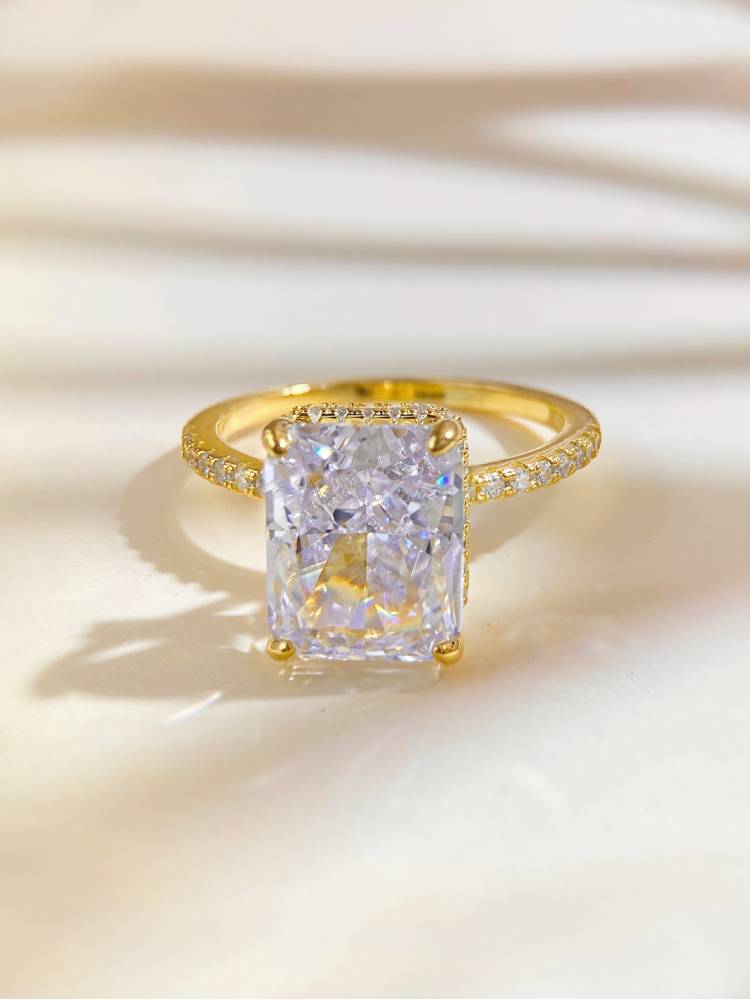 925 Silver 4CT Gorgeous Rectangle Zircon Ring For Women Engagement Wedding Romantic Luxury High Quality Fine Jewelry