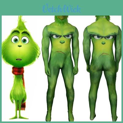 Festive Green Monster Grinch Christmas Cosplay Costume Zentai Bodysuit Jumpsuit