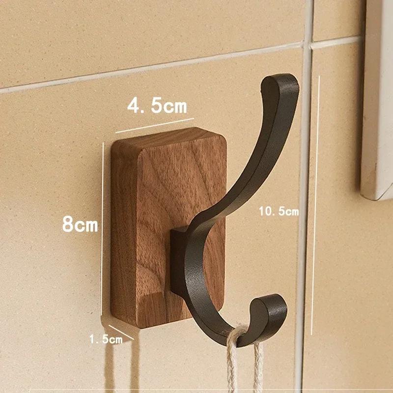 Self-adhesive New Simple Solid Wood Hook Walnut Hanging Hanger Bathroom Wall Hook Bedroom Coat Storage Rack Home Towel Key Decor
