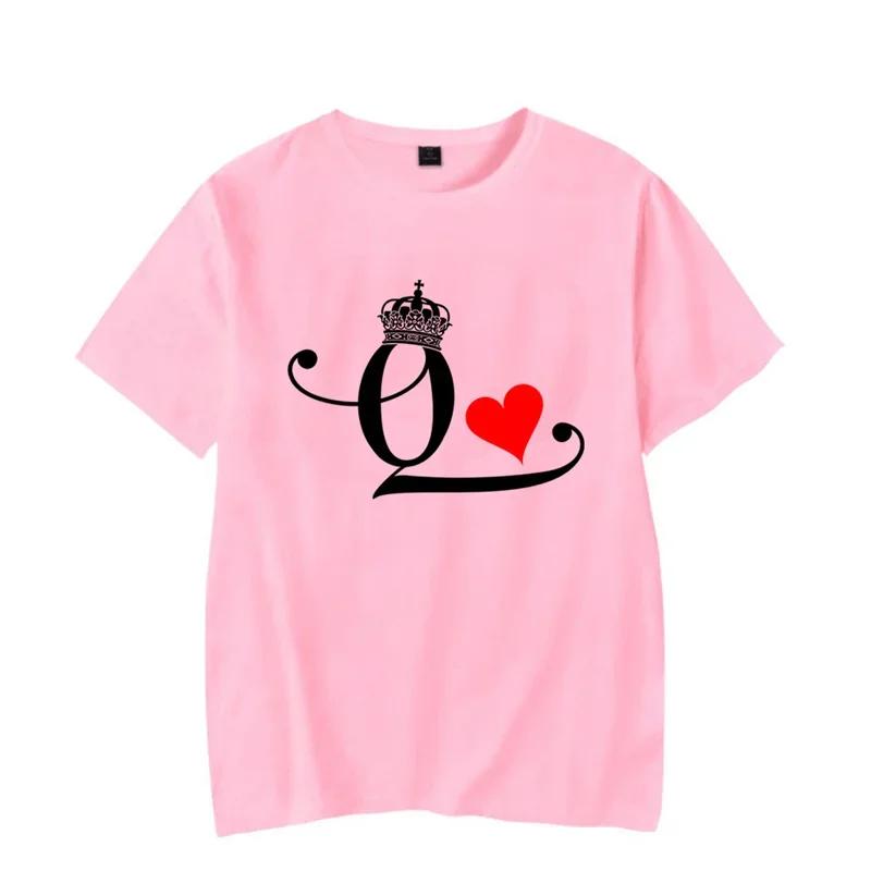 Fashion Letter Print Couple T Shirt For Lovers New Korean Shirt Chic King Queen Heart Graphic T Shirts For Couples
