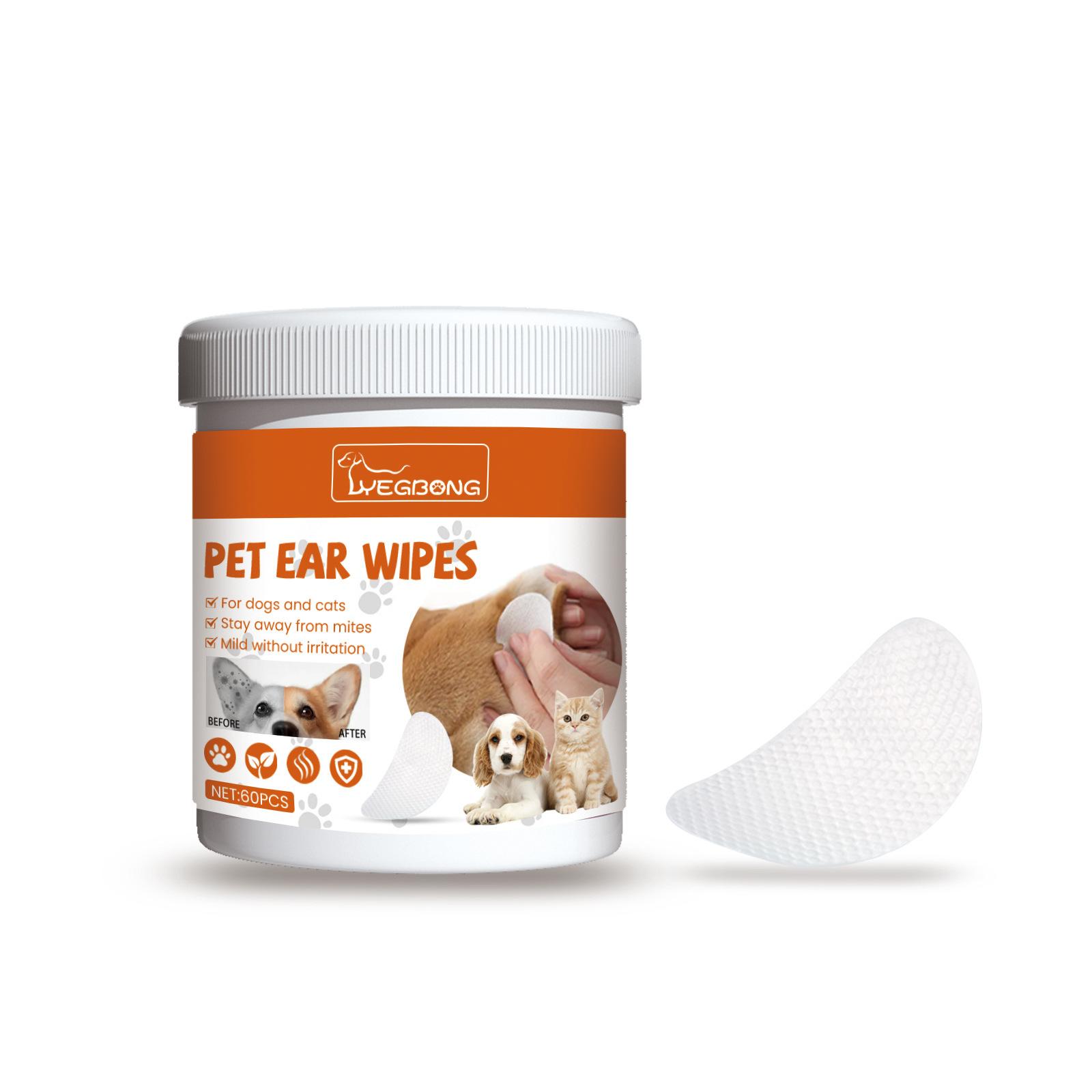 

Салфетки для чистки ушей Yegbong Dog Ear Cleaner Wipes - Очищающее средство для собак, разработанное ветеринаром - Устраняет зуд в ушах, растворяет серу 60pcs