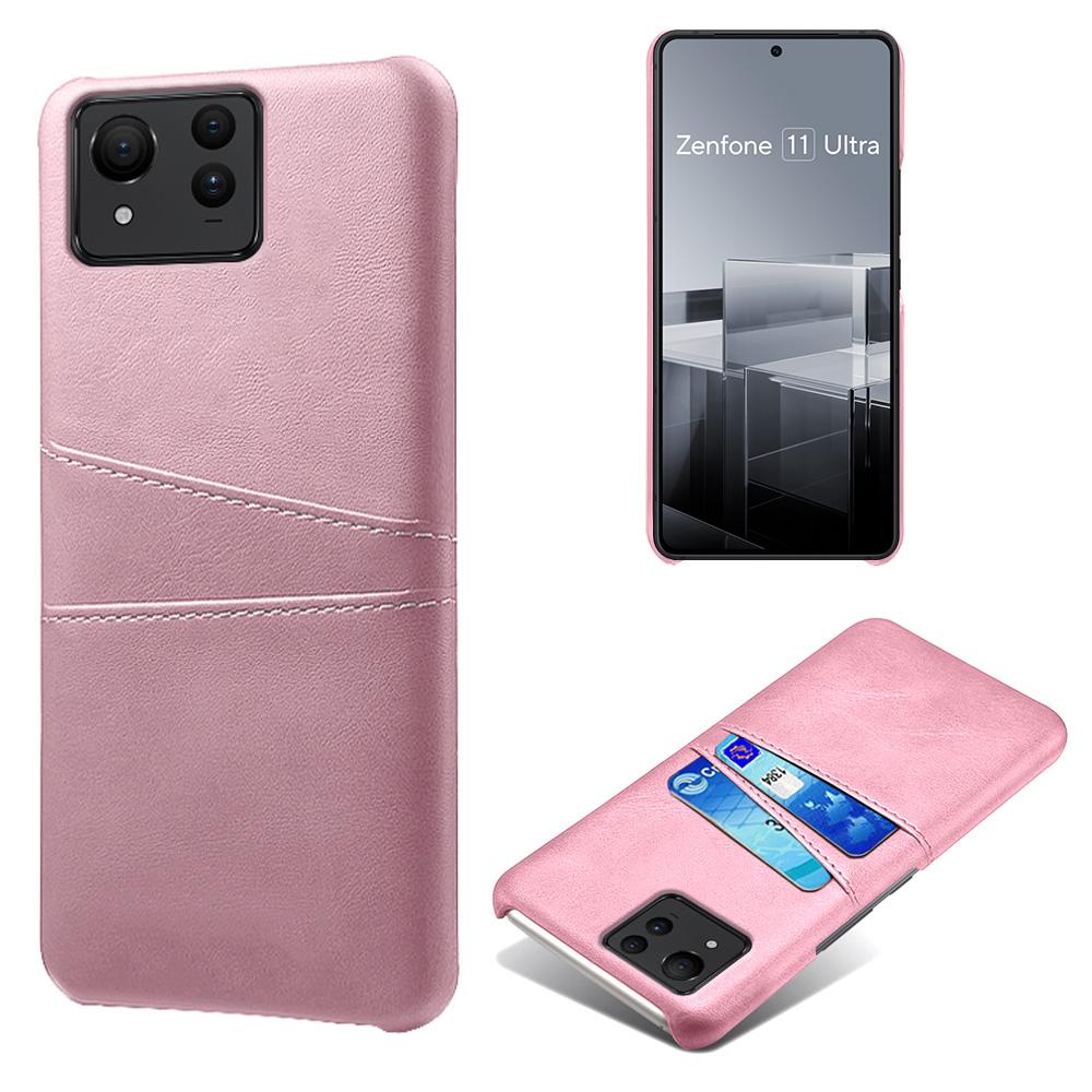 For Asus Zenfone 11 Ultra 5G Case Leather Coated PC Phone Cover with 2 Card Slots