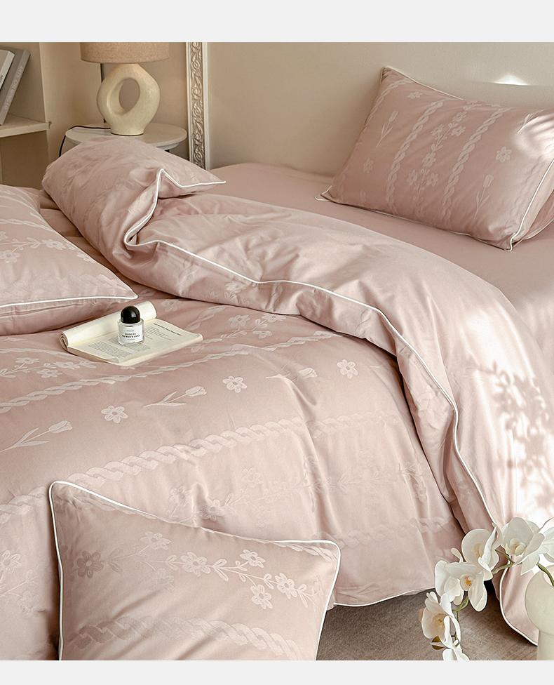 Sleeping grid full cotton long staple cotton embossed three-dimensional jacquard four piece set