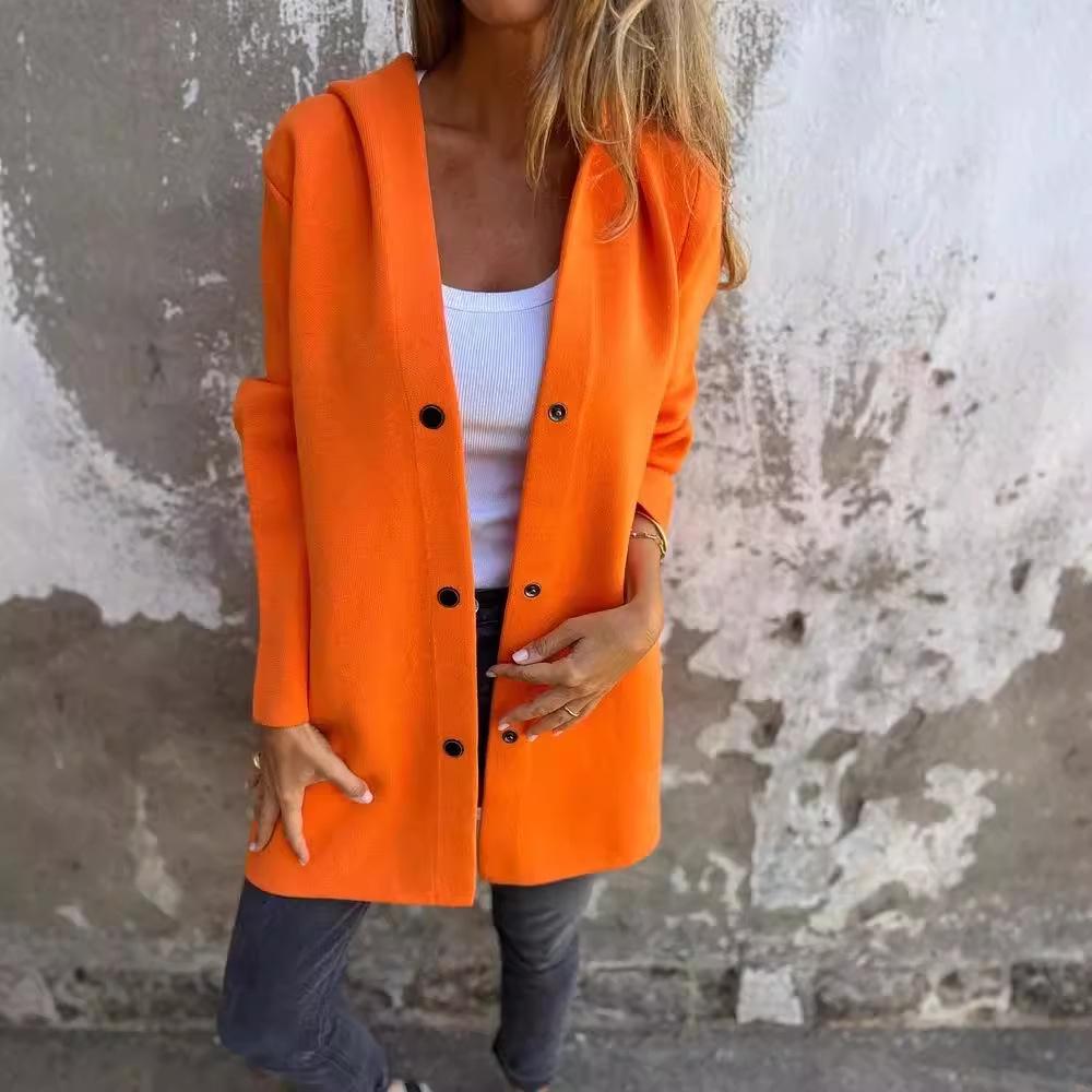 2024 Autumn/Winter Solid Color Casual Single-Breasted Hooded Jacket