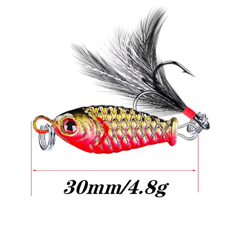 4pcs 3cm 5g 4 Color Fishing Bait Vib Tied Feathers Spoon Artificial Fishing Lure For Bass Big Eye