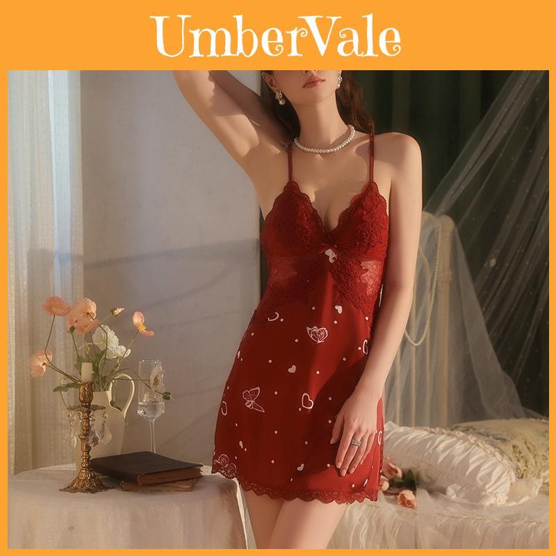 Satin Sleepwear Set For Women With Lace Trim And Deep V Neck For Comfortable Nightwear