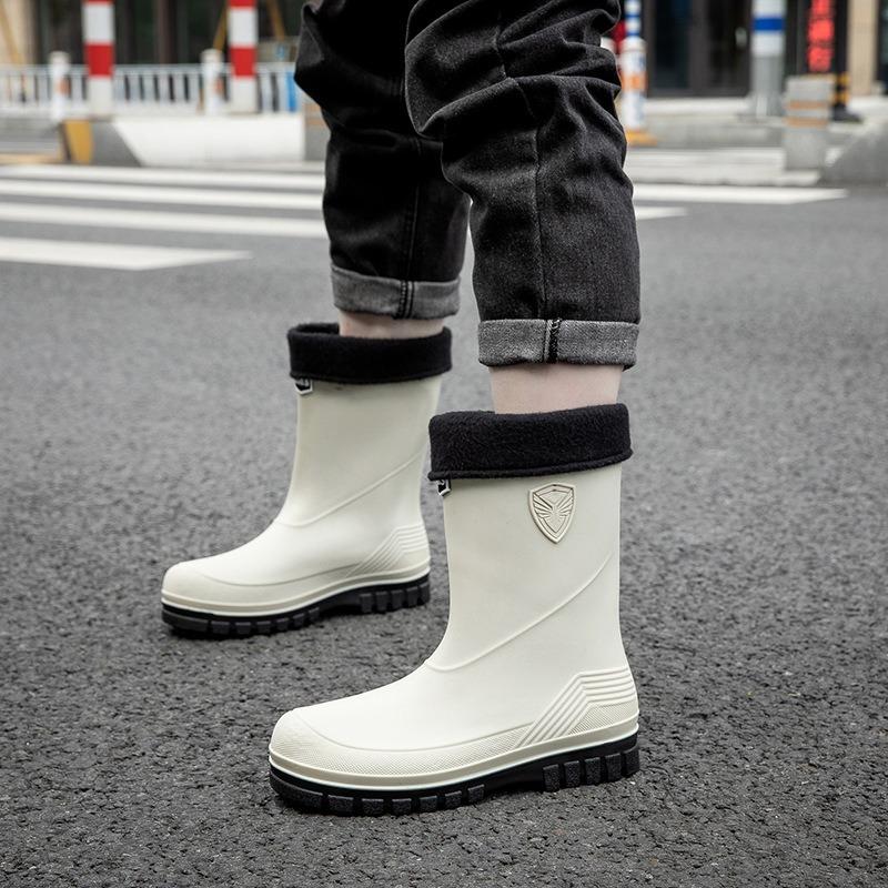 Bundle rain shoes men's medium tube non-slip waterproof shoes platform rain boots outdoor water boots thermal rubber shoes men's fashion