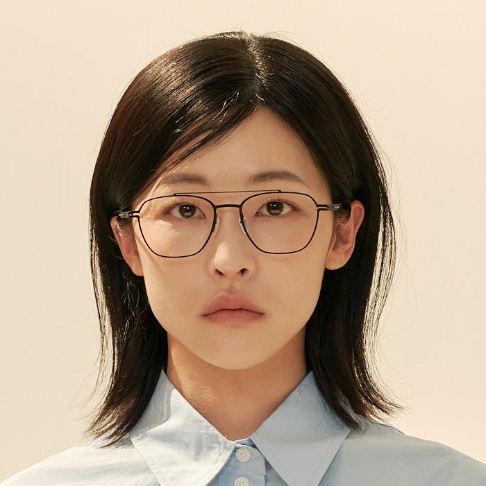 Alloaiweeo [The Air_Flat] Al8307 0909M Ultra-Lightweight Double-Bridge Retro Square Black Eyeglass Frame