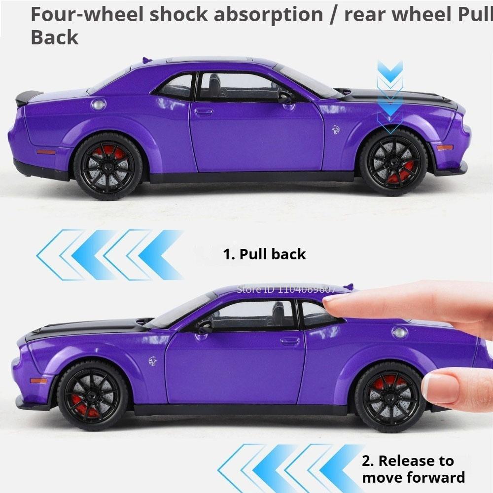 1:24 Scale Hellcat Sports Car Model Toy Shock Absorption Pull Back Doors Opened Supercar Models Children's Interactive Toys