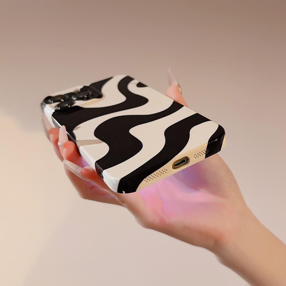 Black Wavy Pattern 15promax Suitable for IPhone 13 Apple Phone Case 16 Simple Stripes 12 Film 14 Hard