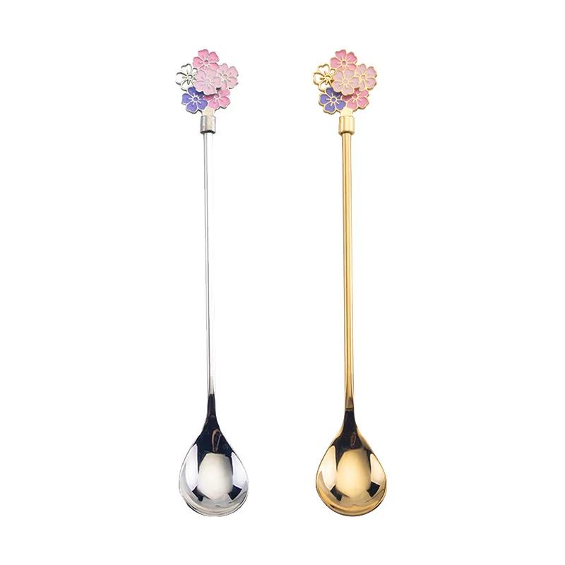 Creative 304 Stainless Steel Spoon Cherry Blossoms Spoon Coffee Dessert Spoon Christmas Gifts Tableware Decoration Tea Spoon