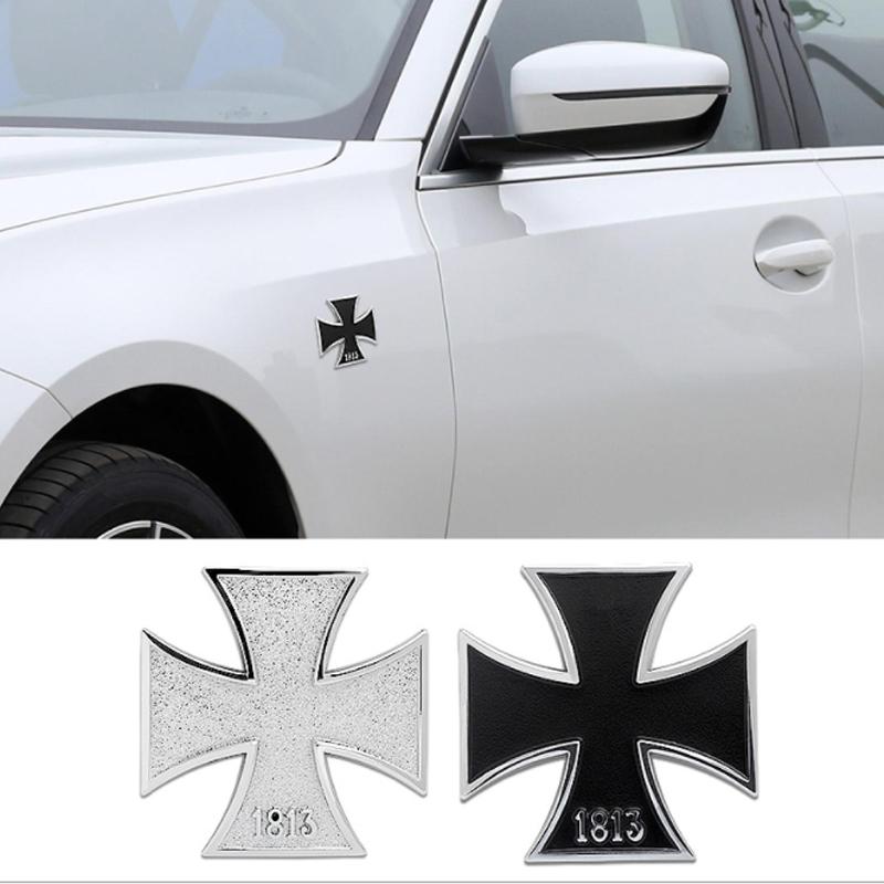1pcs 3D Metal Altese Cross 1813 Emblem Decal Side Fender Rear Trunk Badge Sticker Are Applicable To Auto Motorcycle Pickup Truck SUV