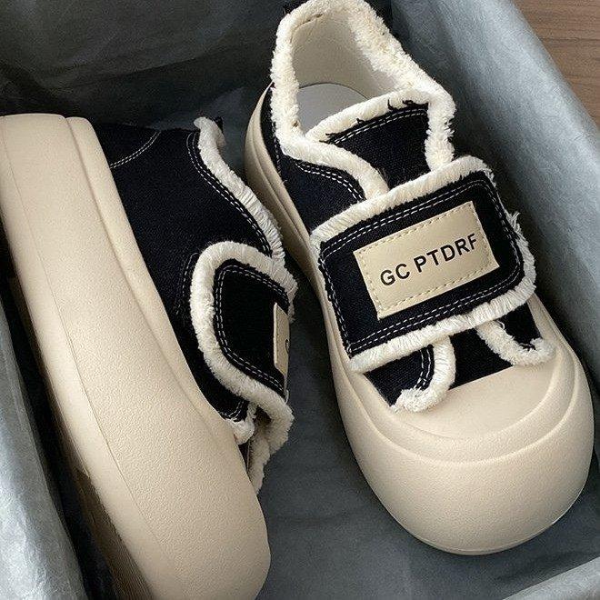 Platform Casual Pumps Women's  Spring/Summer New Velcro White Shoes Fashion Sports Easy to Match Fashionable Ladies Shoes