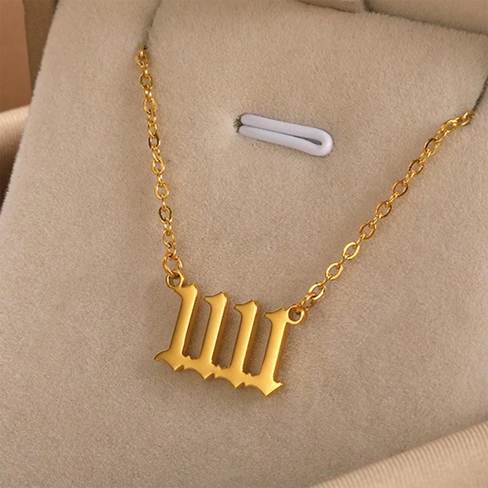 Elegant Angel Number 1111 Pendant Necklace Women Exquisite Gold Color Stainless Steel Waterproof Charm Lucky Jewelry Birthday