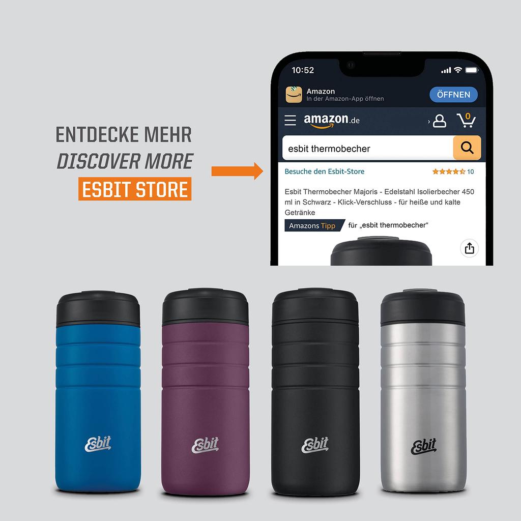 Esbit Outdoor Camping Insulated Mug Majoris Thermo Mug with Flip-Top Lid, Silver, 450ml ESMGF450TLS