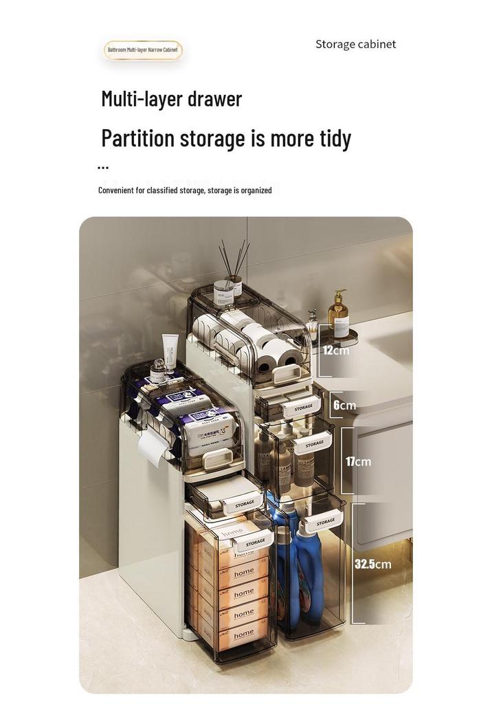 Slim Bathroom Storage Cabinet with Drawers - Multi-functional Organizer for Laundry Room and Corner Spaces