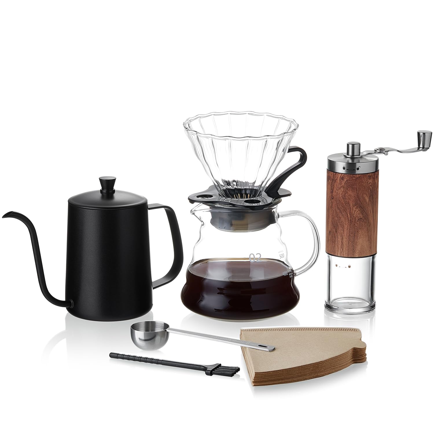 Pokaro Tea Coffee Hand Manual Measuring Coffee Drip Kettle 40 Paper Hand Coffee Drip Professional Grade for Home or Outdoor Use Set, Grinder, Spoon,