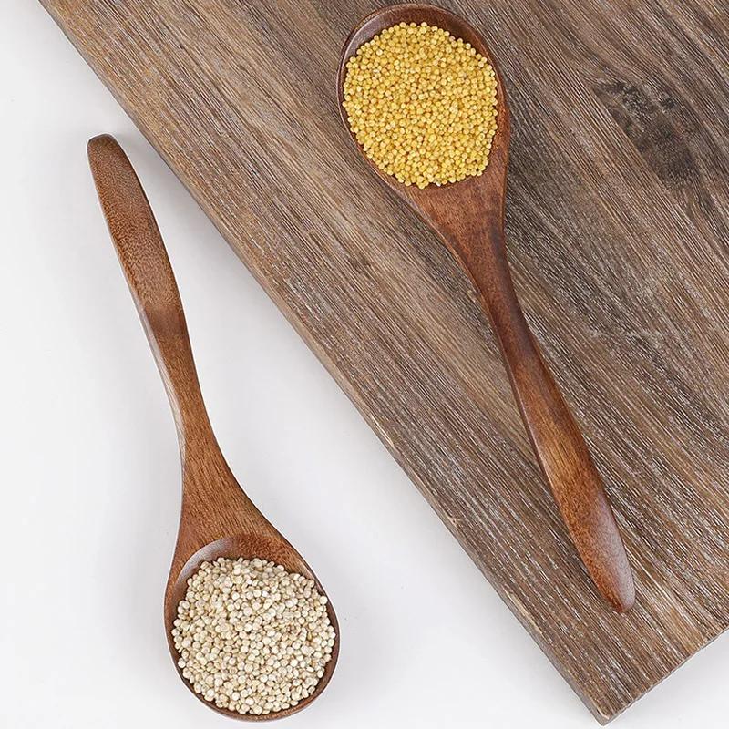 Ahşap Çorba Kaşığı Mutfak Bar Malzemeleri Ahşap Bal İçmek İçin Kahve Yeniden Kullanılabilir Kahverengi Saplı Yemek Karıştırma Karıştırma Pişirme