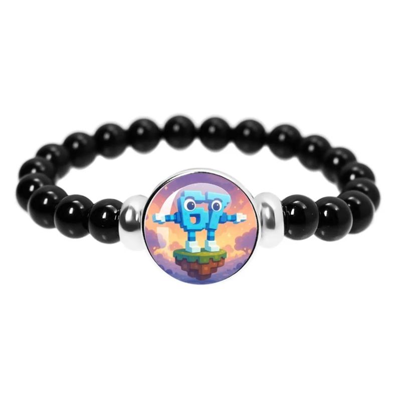 

67 Steal A Brainrot Playful Meme Bracelet Six Seven Black Glass Elastic Bead Bracelet Jewelry Accessories Fans Souvenir Present
