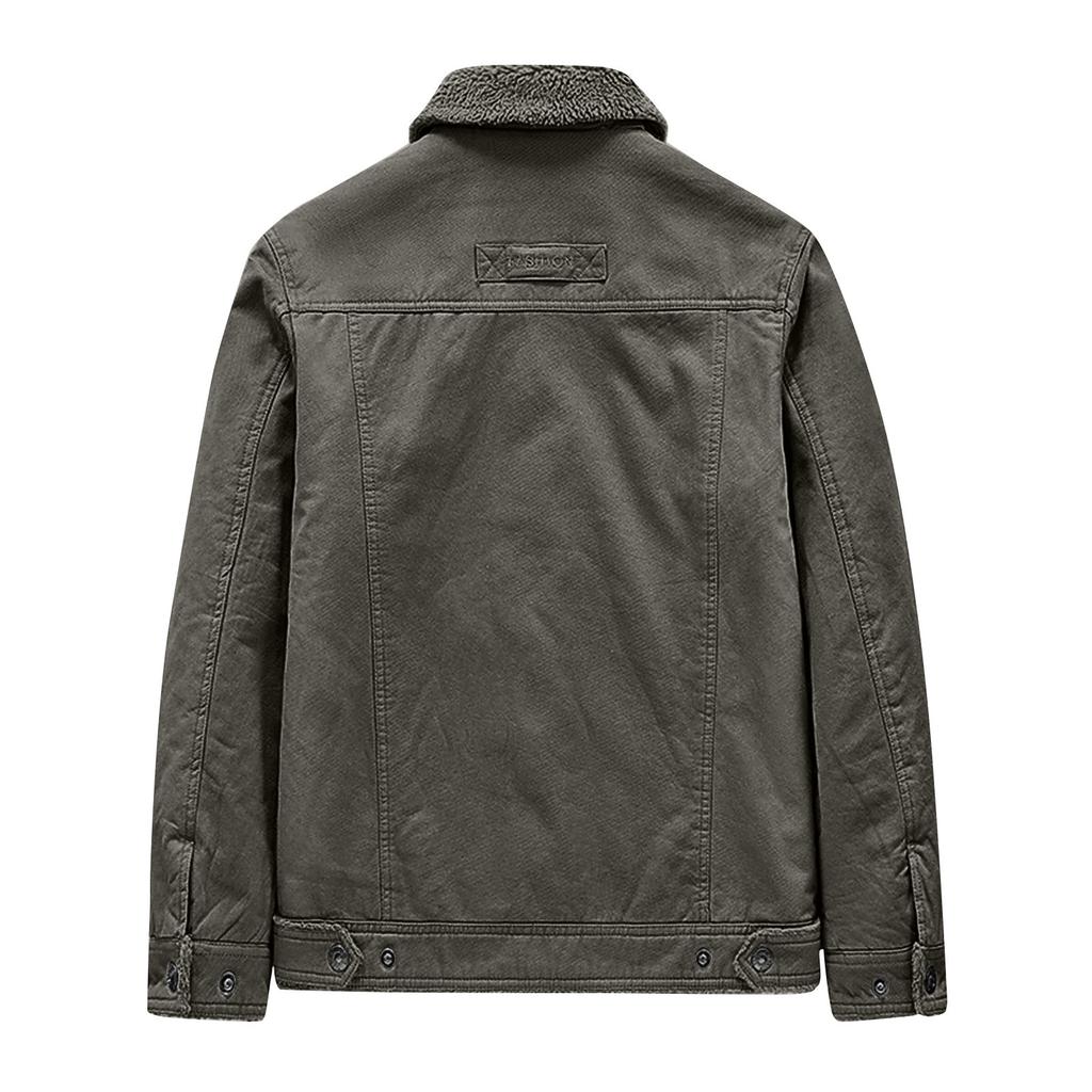 Men's Solid Color Fleece Workwear Casual Loose Button Lapel Pocket Long Sleeve Jacket Shirt