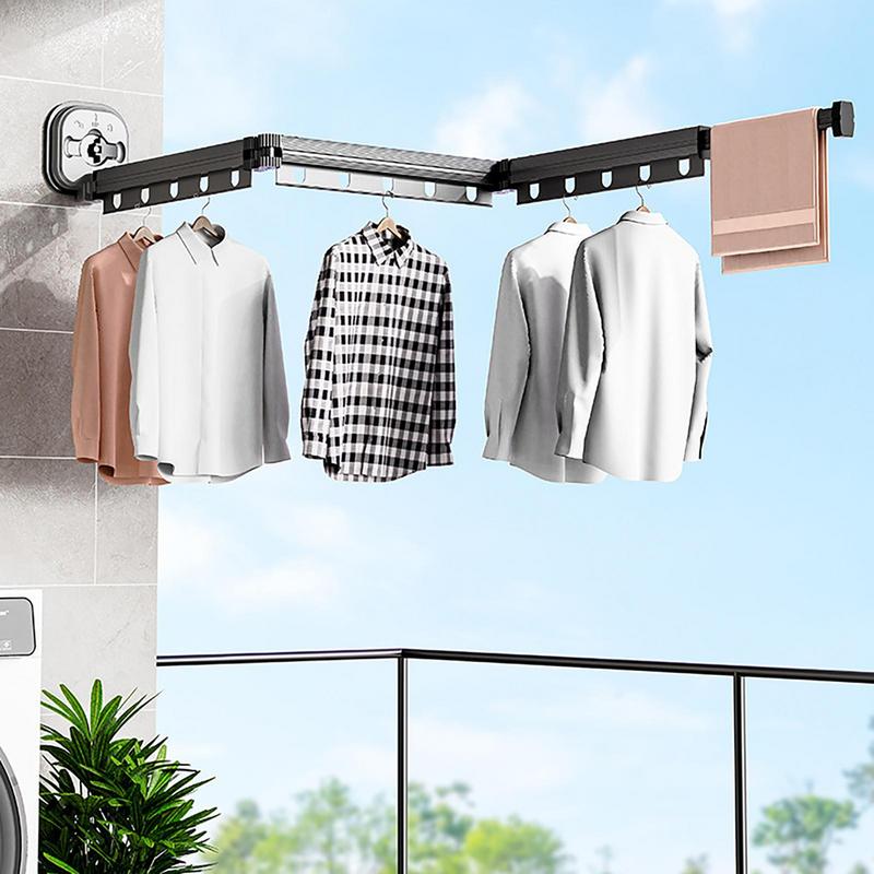 Retractable Cloth Drying Rack Folding Clothes Hanger Wall Mount Indoor & Outdoor Space Saving Aluminum Home Laundry Clothesline
