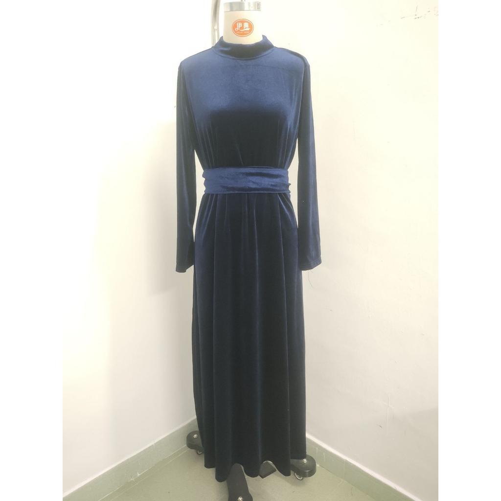 Fall Winter Women's Velvet Long Sleeve Midi Dress High Waist Slimming Elegant Large Swing Dress