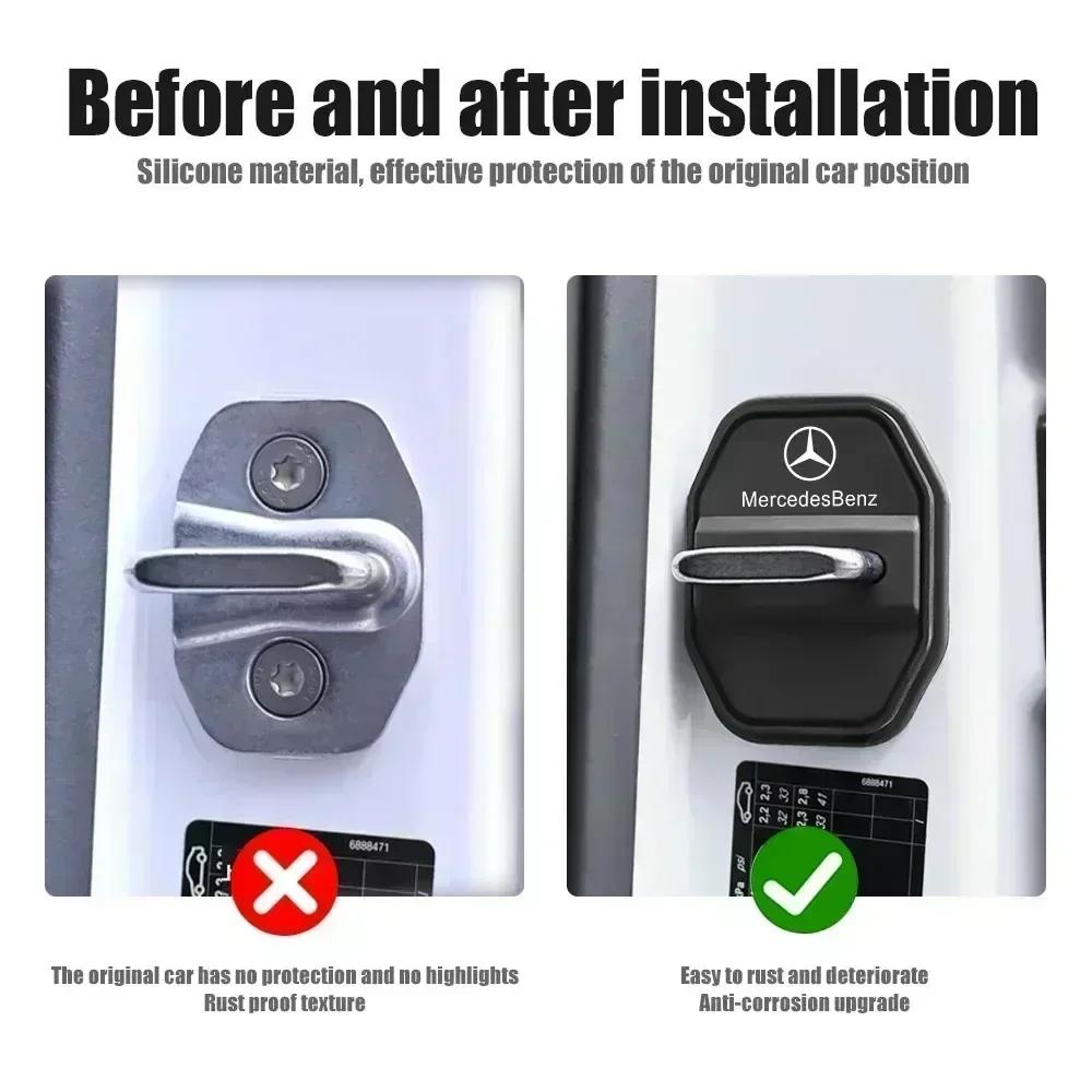 MEA4 Car Silicone Door Lock Cover Protective Cap Stickers Accessories For Mercedes Benz AMG W126 W140 W190 W222 4MATIC W204 W212 W203