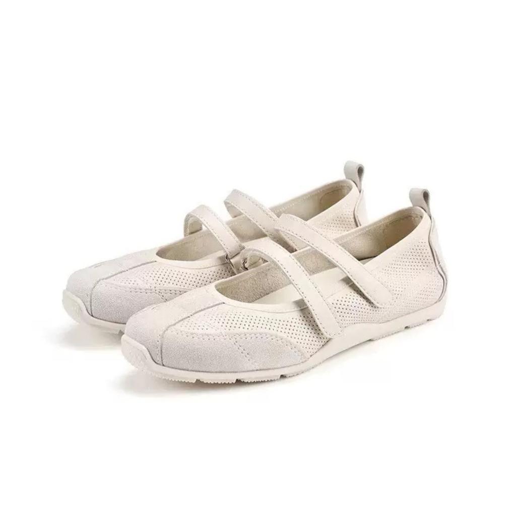 Leather Mary Jane Shoes Women'S Summer Velcro Inner Height Increasing Ballet Shoes Versatile Casual Sports Shoes