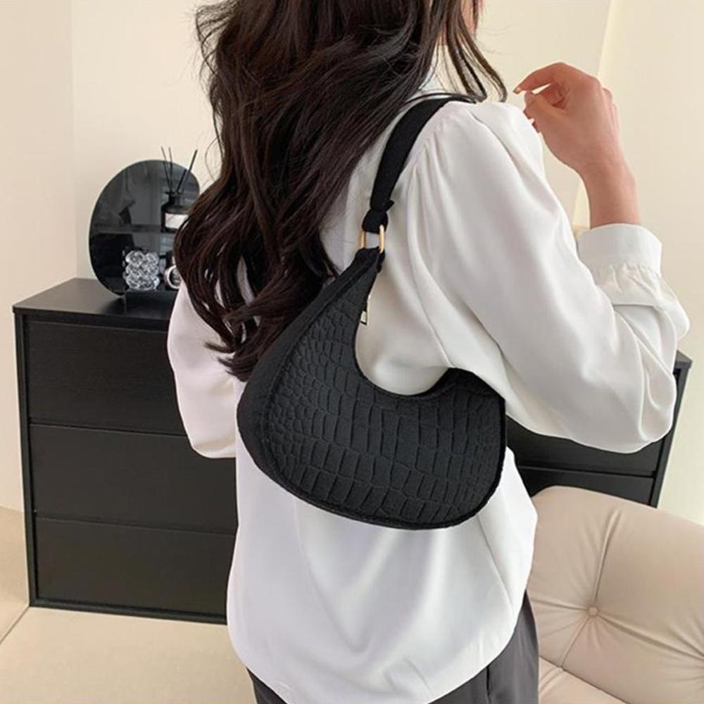 Fashi Felt Cloth Pattern Shoulder Bags For Women Small Handle Underarm Bag Clutch Luxury Solid Color Female Handbag With Purse