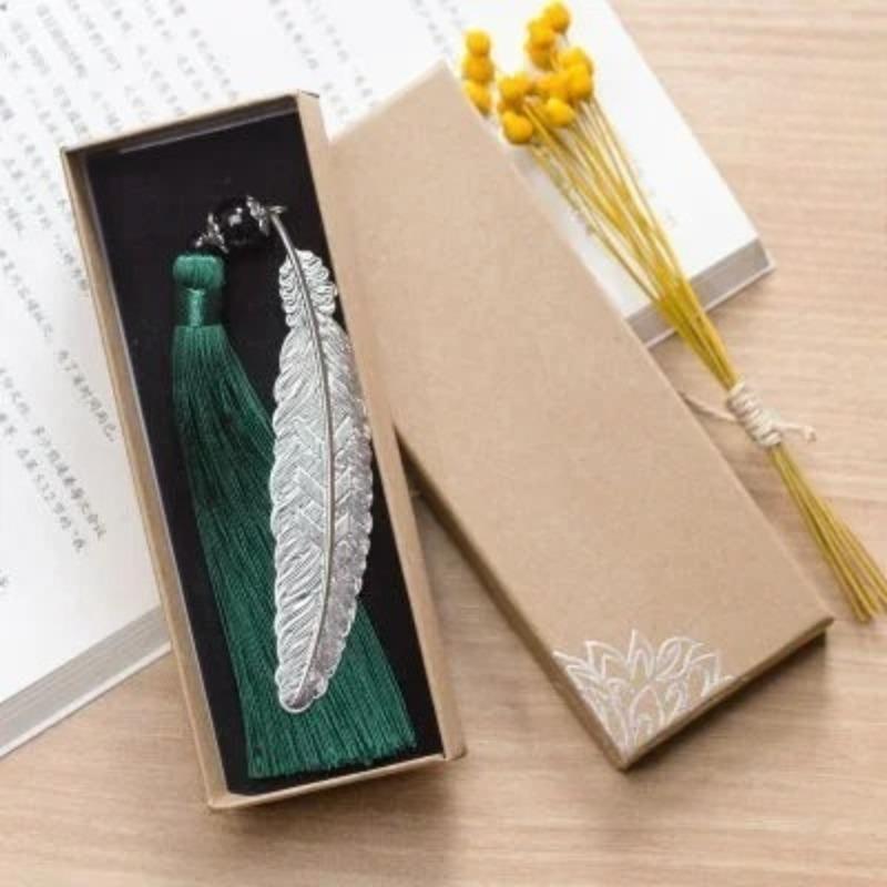 Fashion Classical Chinese Style Silver Metal Leaf Feather Tassel Bookmark Document Book Mark Label Christmas Gifts