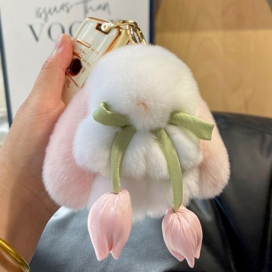 Plush Bunny Keychain Mini Fluffy Rabbit Key Ring Backpack Schoolbag Hanging Decoration Bag Charm Purse Pendant Women Girls Gift