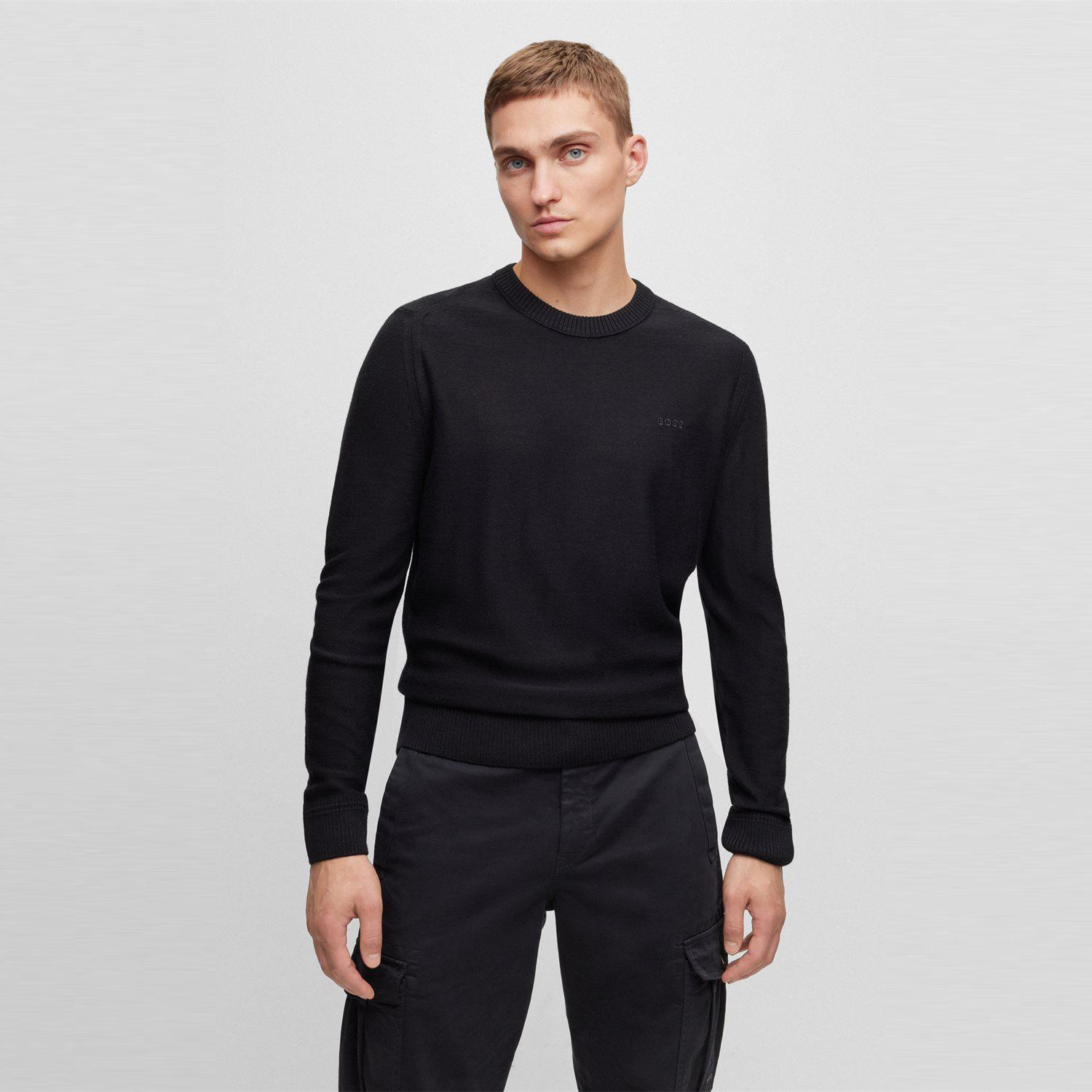 Boss Wool Blend Round Neck Knit 50501762_001 Black/L
