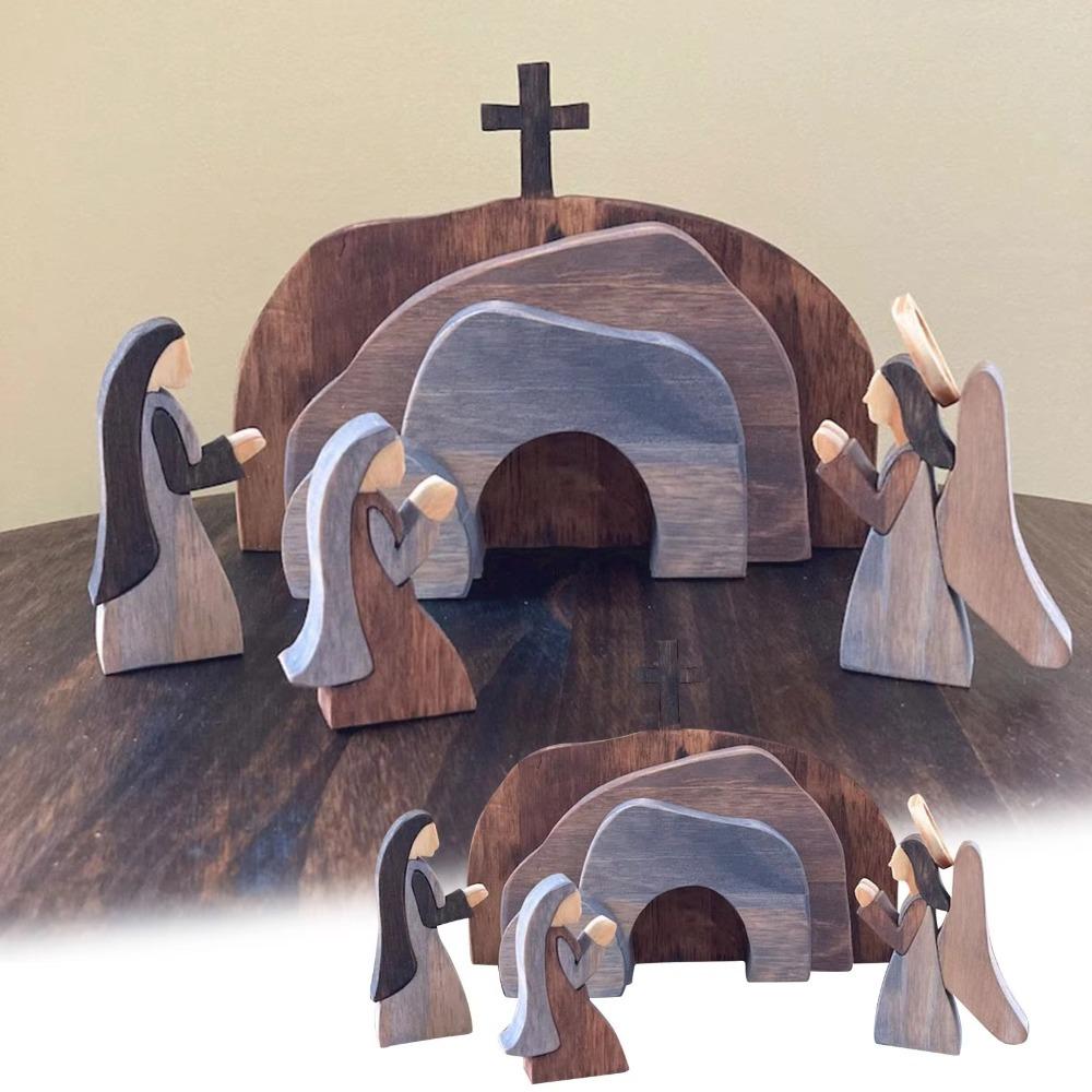 Wooden Empty Tomb Easter Scene Decoration Jesus Nativity Scene Decor  for Desktop Decoration