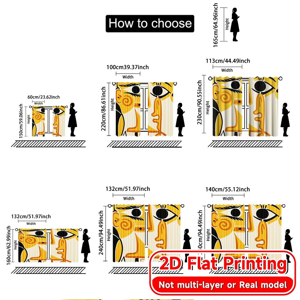 2Pcs, 2D Flat Printing Curtains (Without Rod) Abstract Faces(1) Holiday Printed Curtains Durable Polyester Curtains Decorations