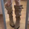Retro Fashion Pointed Thick Heel Boots Women's 2025 New Autumn Versatile Thin Belt Buckle Stacked Boots