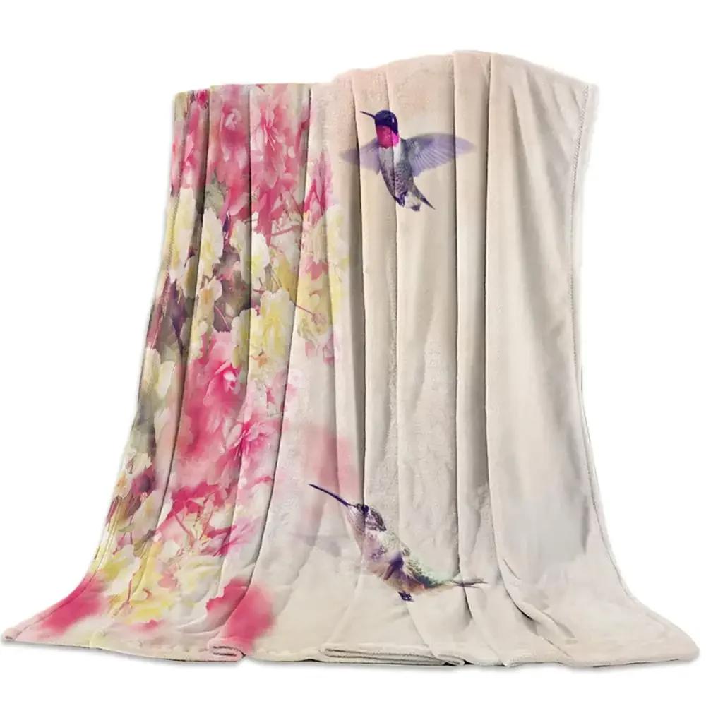 Flannel Blanket for Bed Garden Vintage Flower Bird Butterfly Throw Blanket Portable Soft Blanket Warm Sofa Bed Sheets King Size