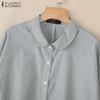 ZANZEA Women Casual Doll Collar 3/4 Sleeve Loose Stripe Blouse