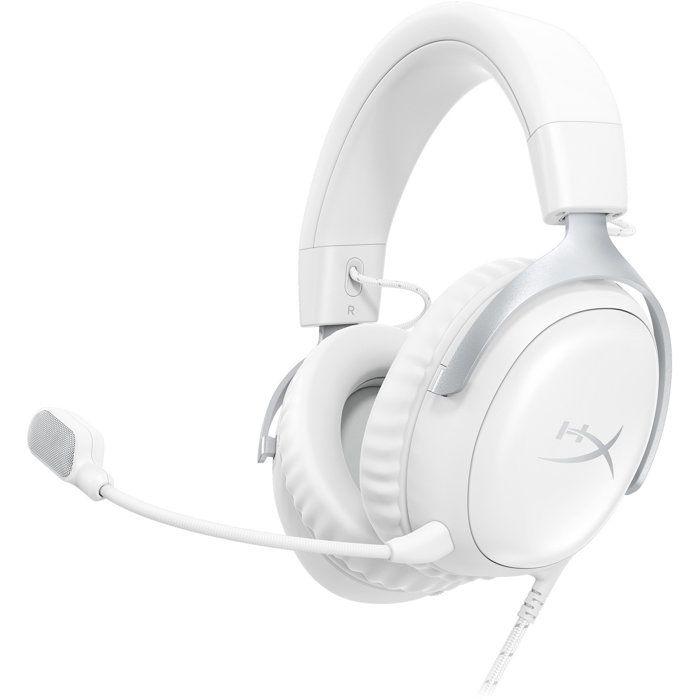 Headset Gamer com Fio HyperX Cloud III branco para PC PS5 PS4 Xbox X|S Xbox One Switch, Mac dispositivos móveis com dongle e USB C para USB A