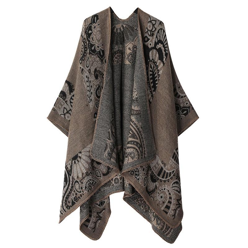 Womens Oversized Knit Shawl Wrap Scarf Ethnic Warm Fleece-Like Cape Travel Winter