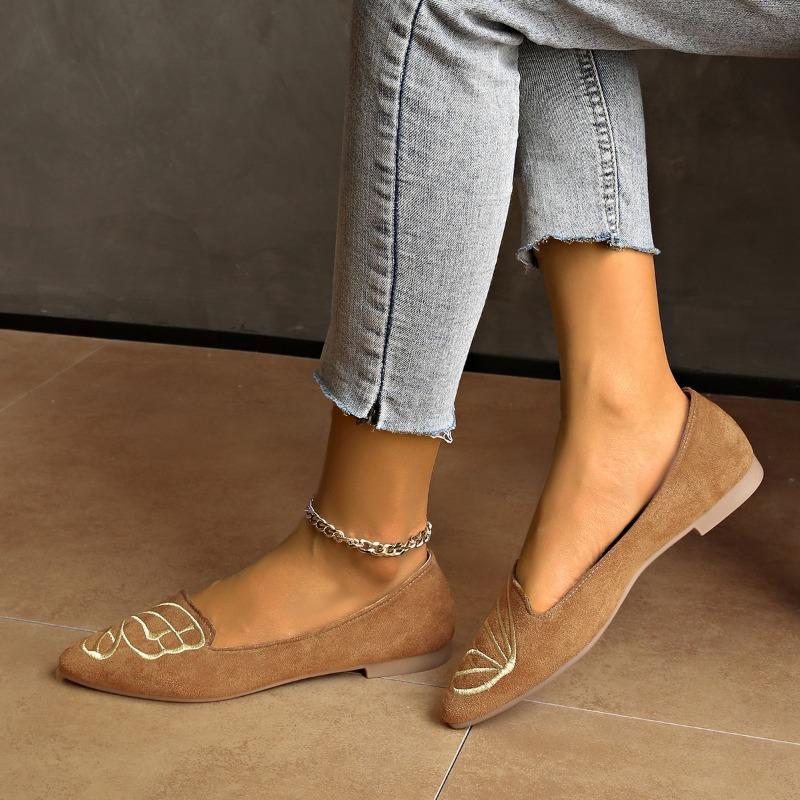 

Горячая распродажа женской обуви на плоской подошве с небольшой вышивкой, повседневные туфли на плоской подошве для женщин, сексуальные туфли с острым носком на низком каблуке 40 коричневый