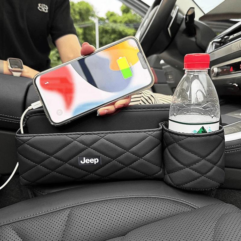 For Jeep Car Seat Gap Organizer Storage Box Crevice Side with Cup Holder For Jeep Renegade Wagoneer Avenger Recon Wrangler JK