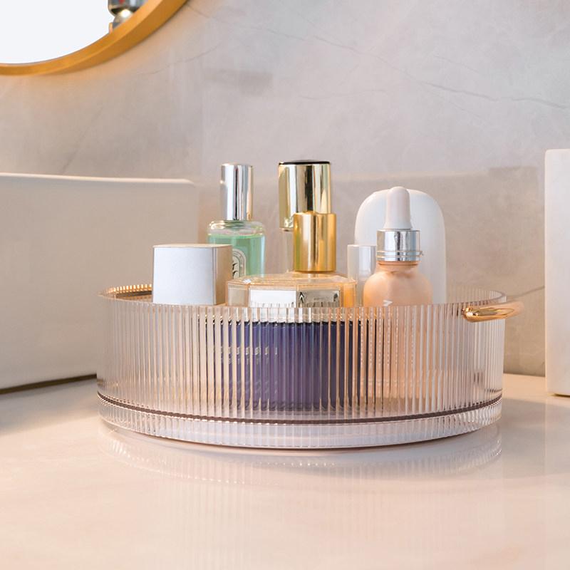 1Pcs Rotating Turntable Desktop Storage Box 360° Rotating Cosmetic Storage Box Lotion Display Box Round Transparent Tray