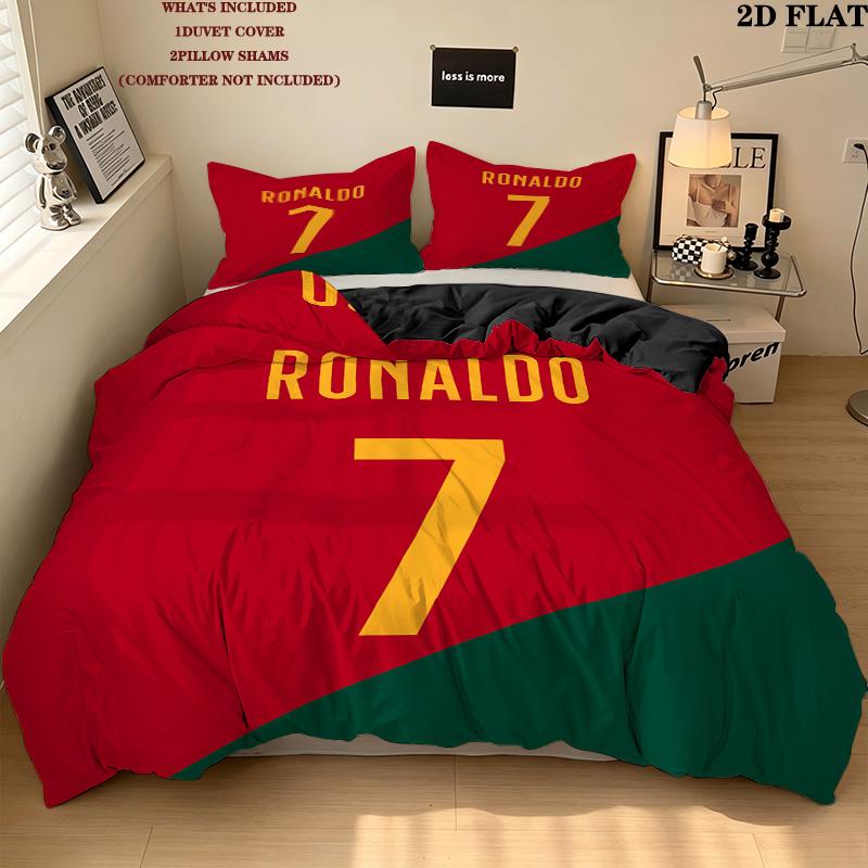 Cr7 Pattern Bedding Quilt Set Quilt Cover Pillowcase Home Birthday Gift(1 * Duvet Cover + 2 * Pillowcase, Without Core)