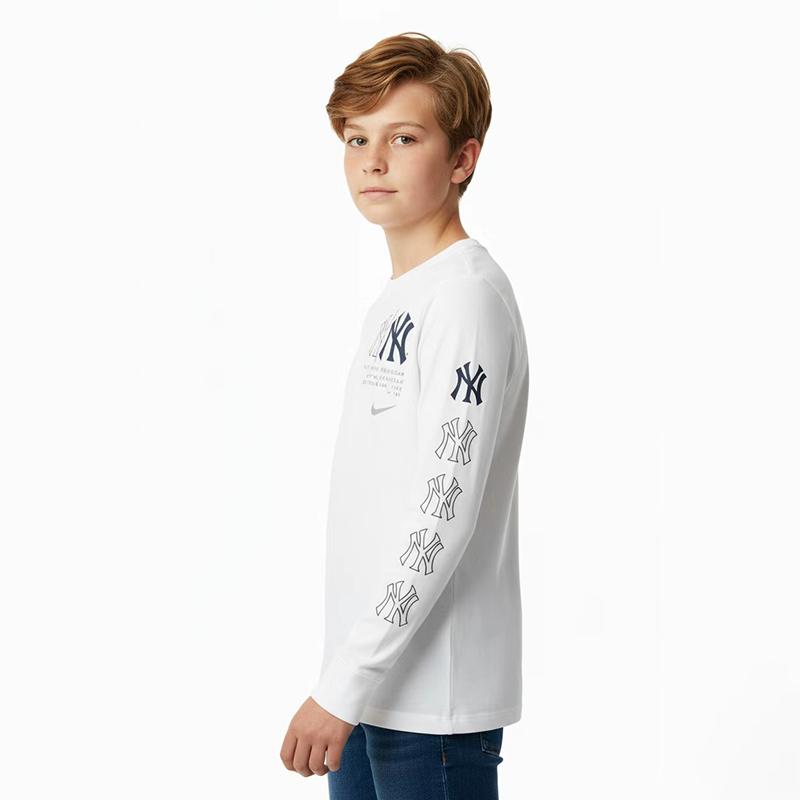 Nike Moletom Colaboração MLB Estampa Logo New York Yankees Gola Redonda Manga Longa Moletons Infantil Branco 3Z3B7SBHK-NYY