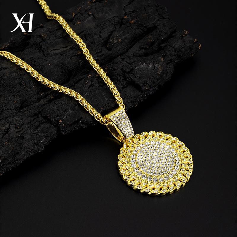 

European & American Hip-Hop Men s Alloy Pendant Necklace with Full Diamond Design
