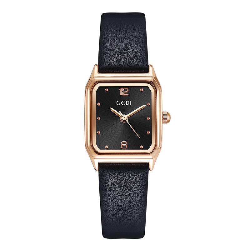 Gedi Women's Square Dial Leather Strap Quartz Waterproof Watch