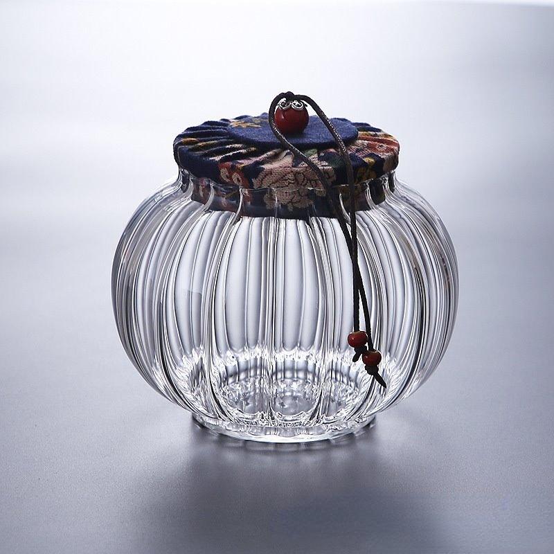 Creative Pumpkin Shape Storage Jar Clear Glass Grain Candy Storage Jar Sealed Coffee Tea Cans Glass Food Container Storage Box