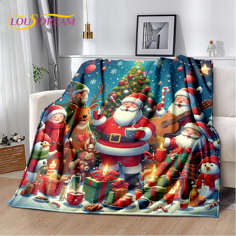2025 Merry Christmas Tree Santa Claus,New Year Fairy Tale Gift Soft Plush Blanket,Flannel Throw Blanket for Living Room Bed Sofa