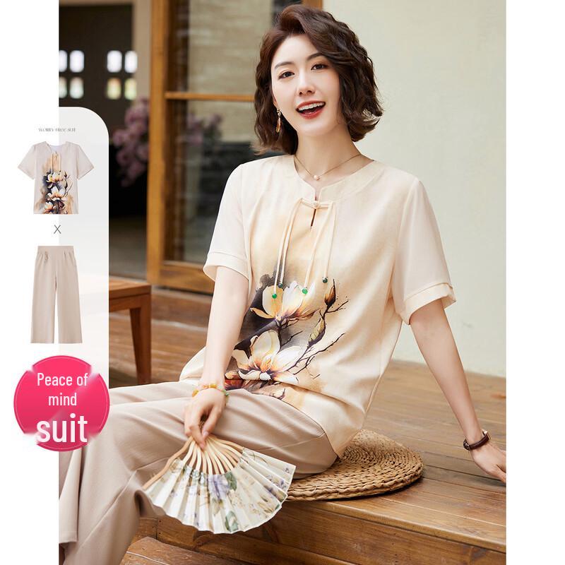 

Летний новый китайский стиль, костюм-двойка с застежками-лягушками 3XL