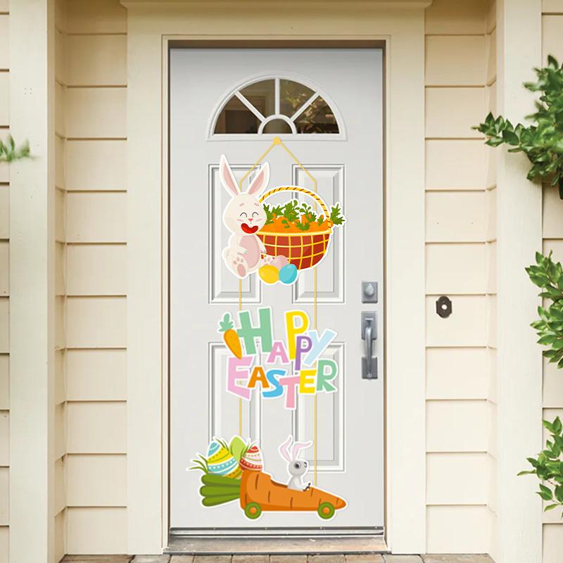 Easter Door Decoration Hanging Paper Easter Egg Rabbit Welcome Sign Ornament Happy Easter Door Hanger Pendant Easter Decoration